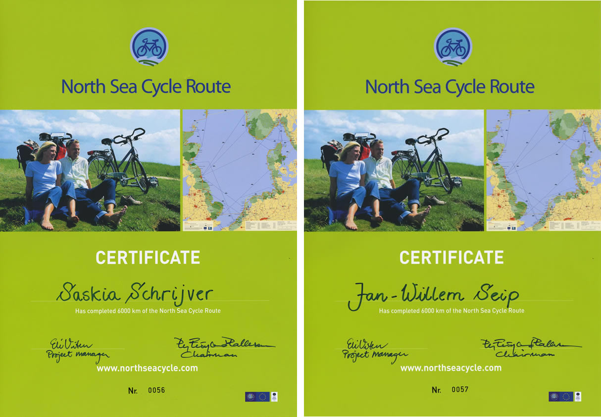 North Sea Cycle certificaat