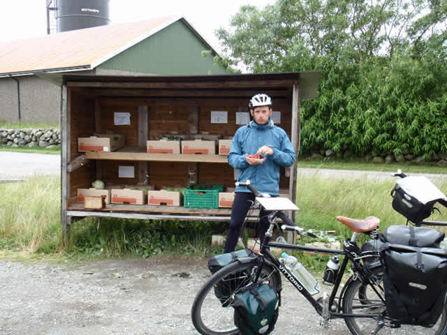 Onderweg fruit eten bij een stalletje